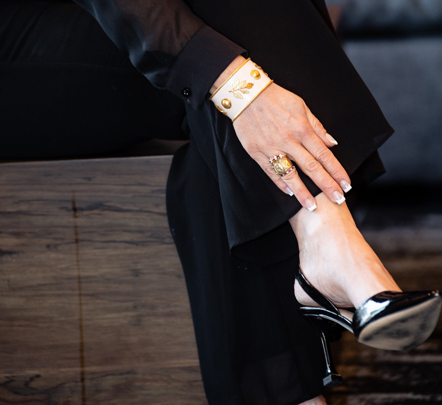 Gold and Cream Acanthus Vine Cuff Bracelet