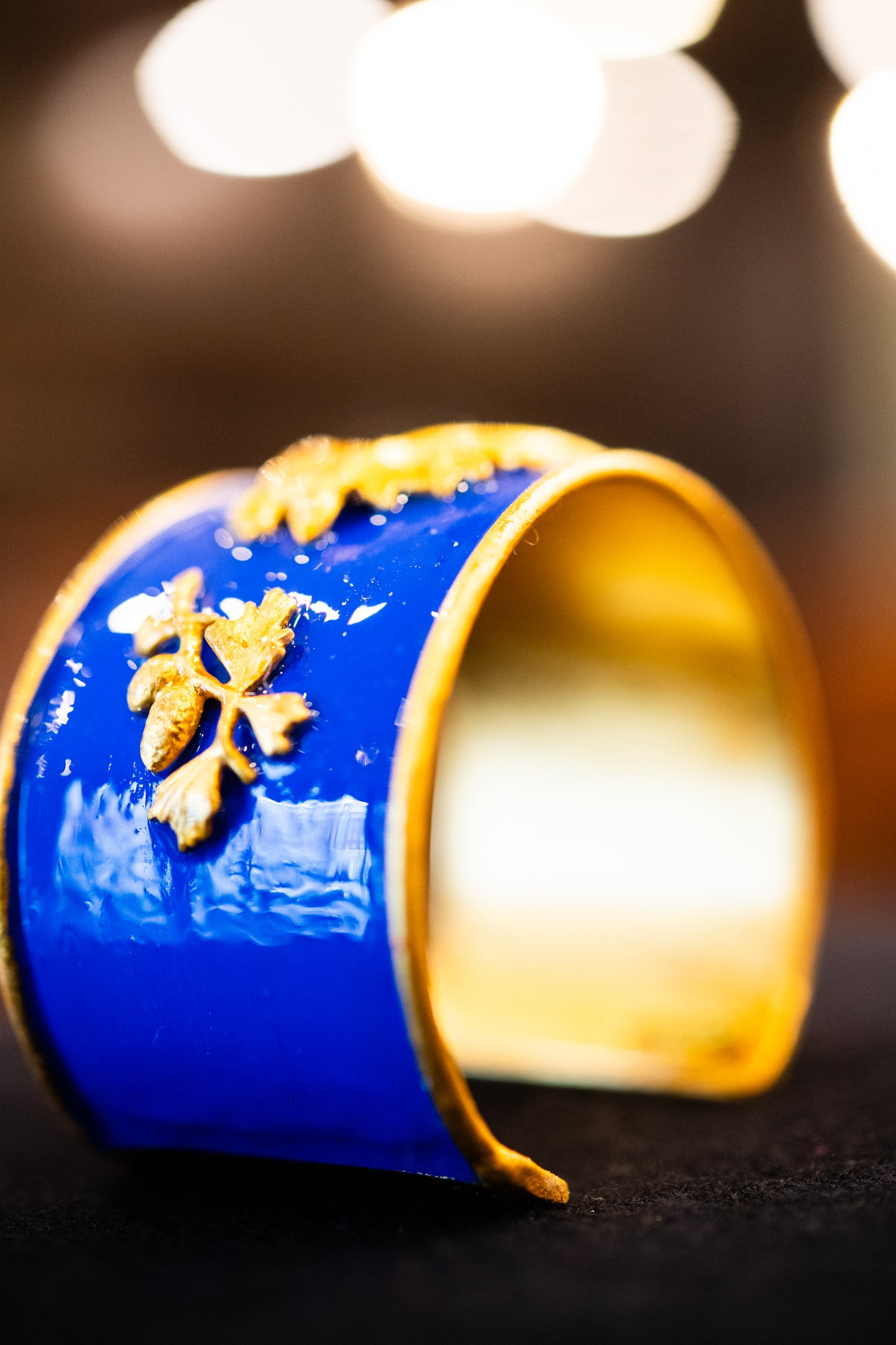 Gold and Cobalt Blue Birds / Branch Cuff Bracelet