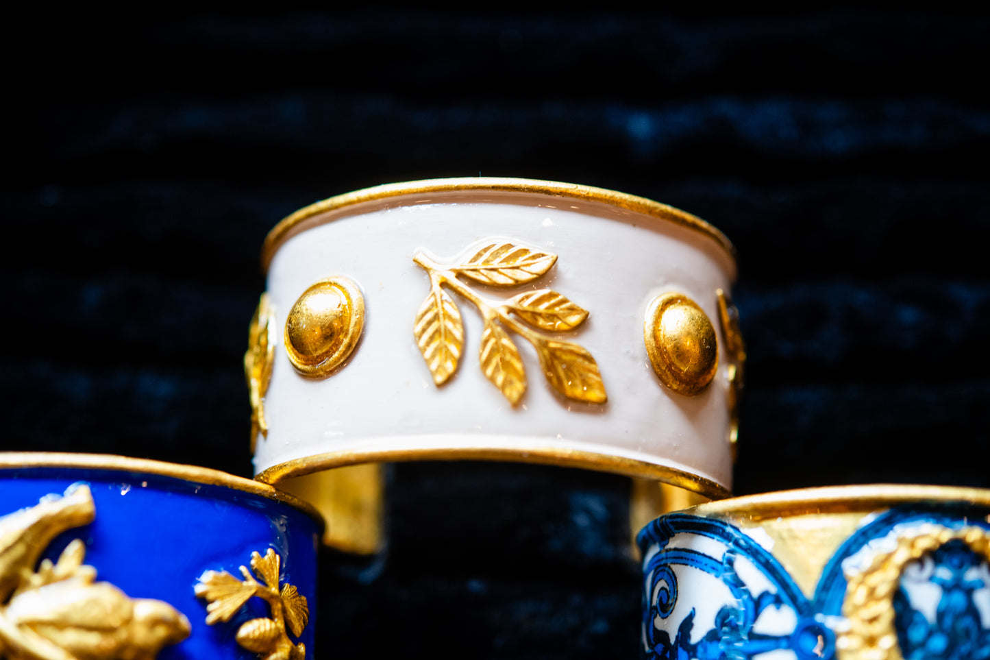 Gold and Cream Acanthus Vine Cuff Bracelet