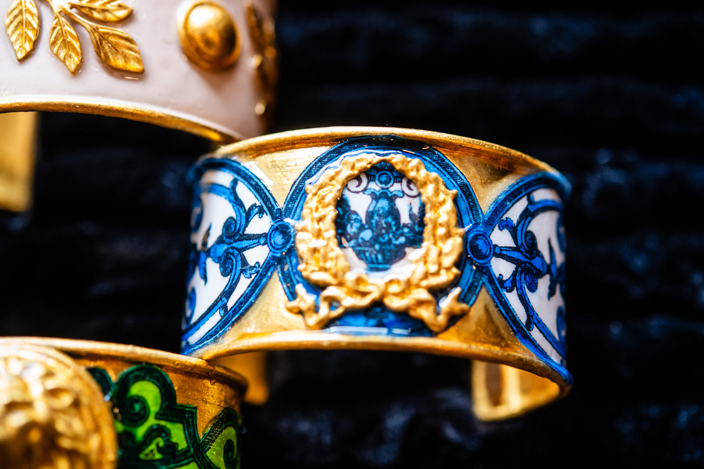Gold and Ceylon Blue Laurel Wreath Cuff Bracelet