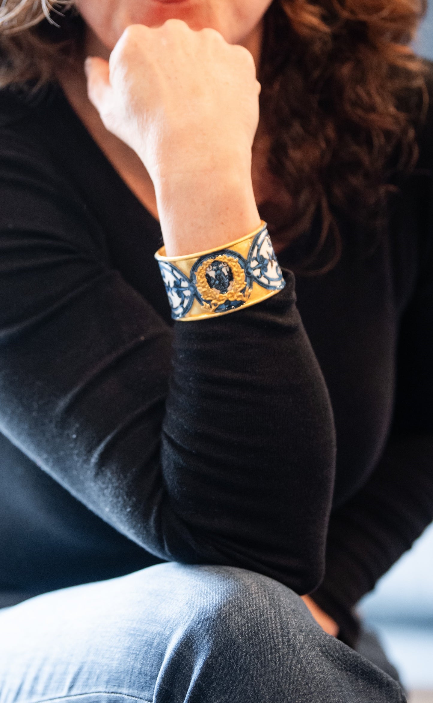 Gold and Ceylon Blue Laurel Wreath Cuff Bracelet