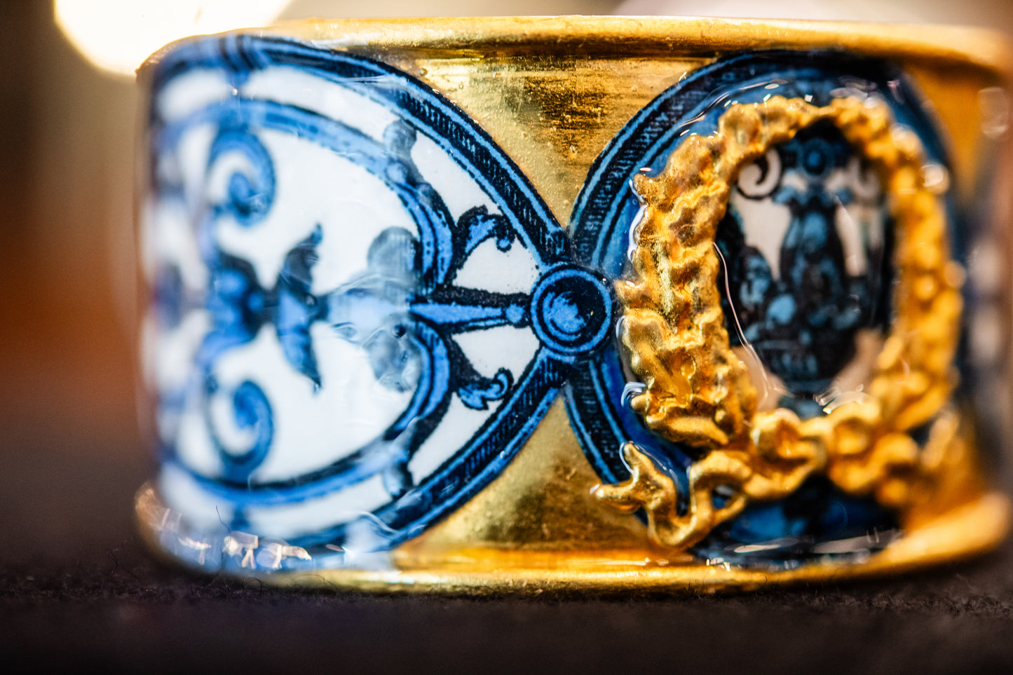 Gold and Ceylon Blue Laurel Wreath Cuff Bracelet