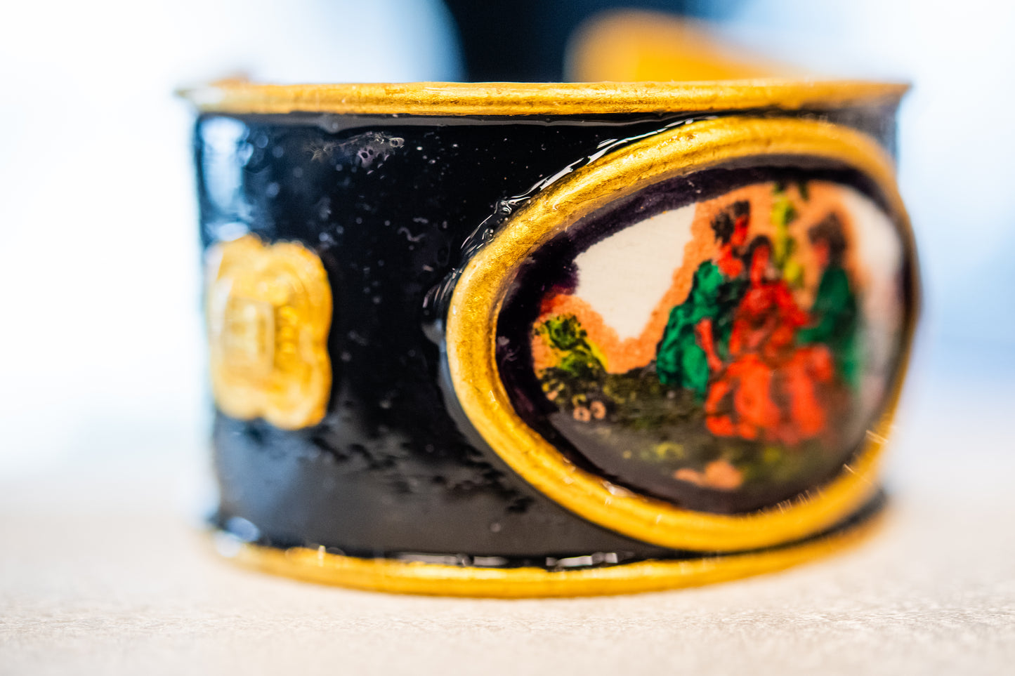 Gold Leaf and Black Toile Cuff Bracelet