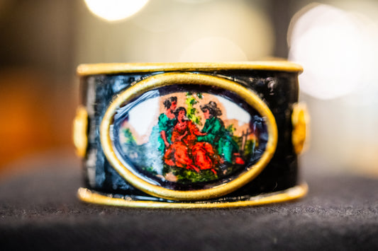 Gold Leaf and Black Toile Cuff Bracelet