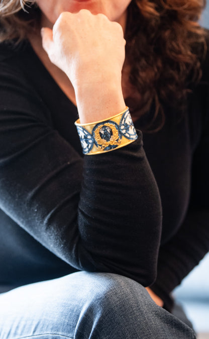 Gold and Ceylon Blue Laurel Wreath Cuff Bracelet
