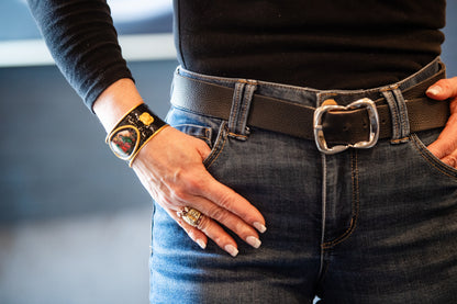 Gold Leaf and Black Toile Cuff Bracelet